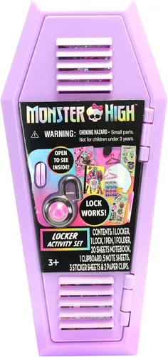 Tara Toy Monster High: Design Activity Locker - Doodle & Decorate, estuche de almacenamiento en forma de ataúd de lavanda con bloqueo, mini