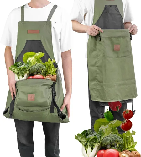 Miniatura 10 de Berry&Bird Delantal de cosecha, delantal de jardinería de lona con bolsillos y bolsa de cosecha, delantal de cosecha impermeable