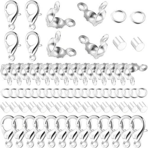 Miniatura 7 de Juego de 1200 accesorios para hacer joyas con 100 piezas de cierre de pinza de langosta, 300 puntas de cuentas, cubiertas de nudo, 400 cuentas