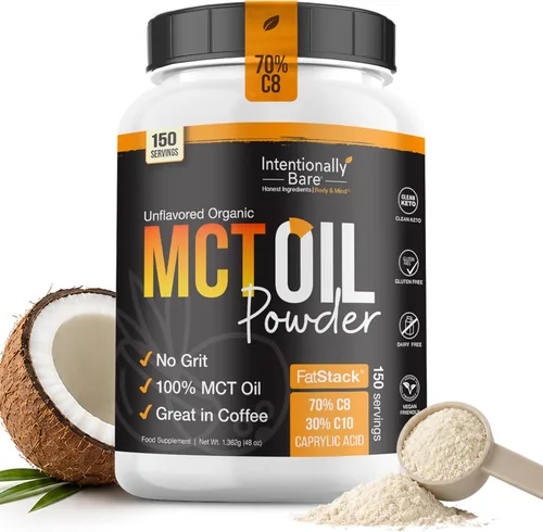 Miniatura 8 de Intentionally Bare Aceite orgánico MCT en polvo - 70% C8 y 30% C10 - Crema de café MCT con fibra prebiótica - Polvo de aceite de coco para energía