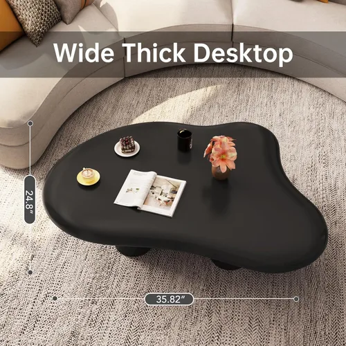 Miniatura 6 de Mesa de Café Nube Negra de 35.82", Mesa de Café Moderna de Borde Redondo con 4 Patas de Soporte Resistentes y Tablero de 2.67" de Grosor, Fácil