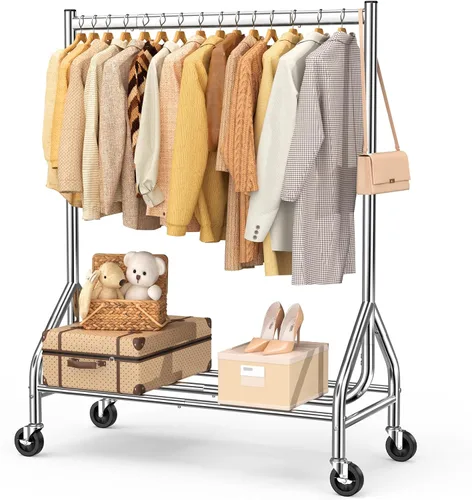 Miniatura 18 de EAGMAK - Perchero resistente para ropa con capacidad de carga de 420 LBS, perchero enrollable para ropa con ruedas bloqueables, perchero de metal