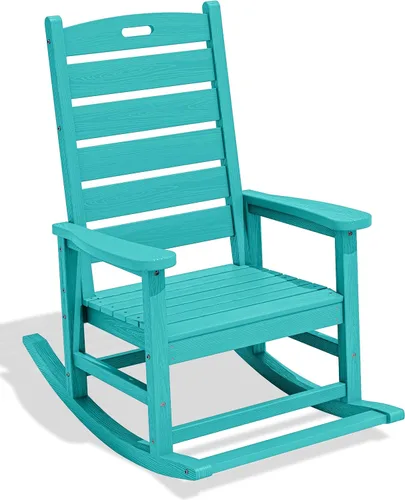SERWALL - Silla mecedora de exterior, silla mecedora de gran tamaño con reposapiés para adultos, sillas mecedoras de HDPE resistentes a todo clima
