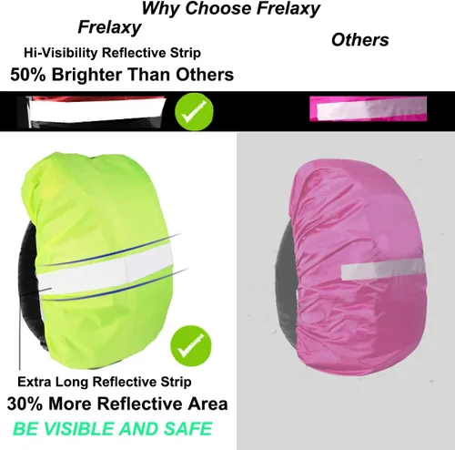 Miniatura 4 de Frelaxy Funda para Mochila de Alta Visibilidad con Tira Reflectante, 100% Impermeable, Funda de Mochila Ultraligera, Bolsa de Almacenamiento, Correa