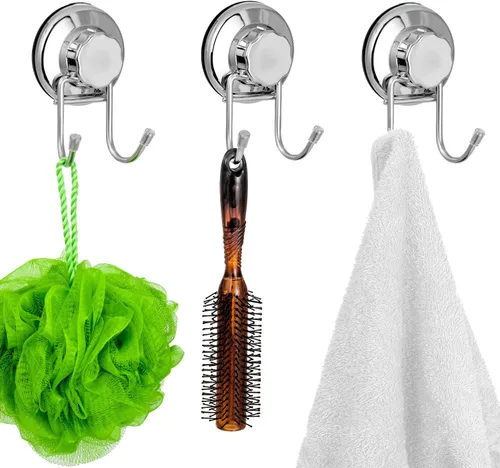Miniatura 3 de SANNO Ganchos de succión dobles, acero inoxidable, organizador de ducha con ventosa, carritos de baño, almohadillas adhesivas, estante profundo