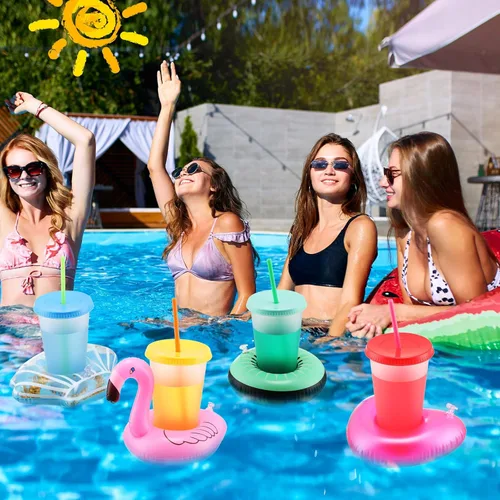 Miniatura 7 de Sawysine Paquete de 42 soportes inflables para bebidas para piscina, piscina, flotadores de bebidas, portavasos flotantes para piscina, portavasos