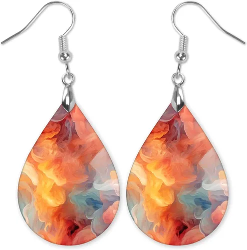 Miniatura 76 de Dangle Earrings for Women Colorful Dangling Drop Statement Jewelry Printed MDF Wood Teardrop Double Side Print Handmade by The Painted Pug