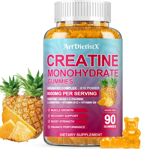 Miniatura 13 de Gomitas de monohidrato de creatina de 8000 mg con BCAA, L-carnitina, taurina y vitamina B12, suplemento preentrenamiento para crecimiento muscular
