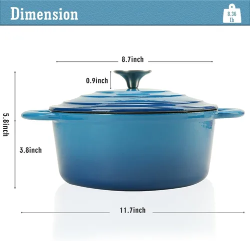 Miniatura 3 de COOKWIN Olla de hierro fundido esmaltada con tapa antiadherente, olla recubierta de esmalte antiadherente, azul, 3 QT