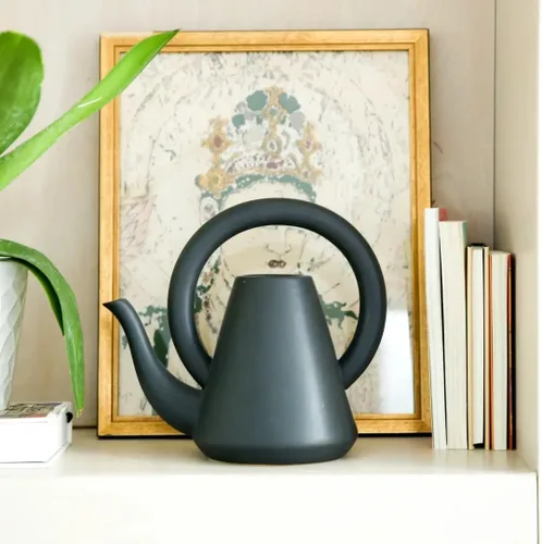 Flora Bunda Regadera de cerámica negra mate de 10 pulgadas para decoración interior casera