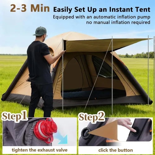 Miniatura 5 de Automatic Inflatable Tent with Air Pump, 2/4/6 Person Family Tents for Camping with 2-3 Min Set Up, Windproof Waterproof Tents with Mosquito Screen