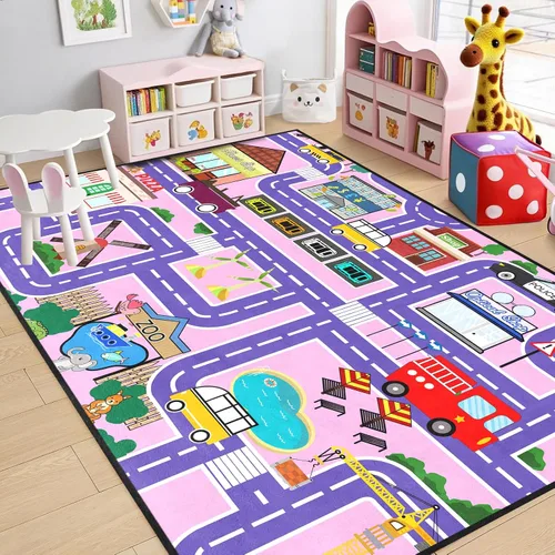 Miniatura 12 de Alfombra de mapa de ruta para niños, alfombras para niños para sala de juegos, alfombras de automóvil para niños, tapetes de juego para piso