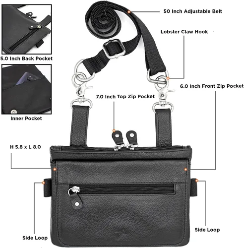 Miniatura 2 de Riñonera de motociclista de cuero real para hombre, bolsa de cintura de piel con lazo para la cintura, se convierte en bolso cruzado, con trabillas