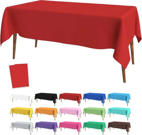 Slergut Mantel de plástico rojo, paquete de 2 manteles rectangulares desechables rojos, para el día de la madre, boda, aniversario, fiesta de