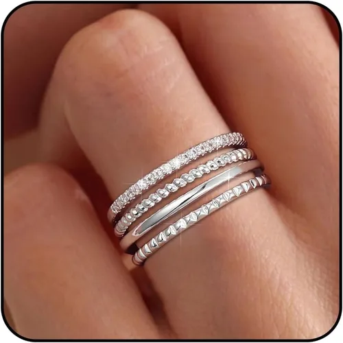 Anillos apilables de oro y plata para mujer, no se deslustra, 0.051 in, juego de anillos de plata delgados chapados en oro de 14 quilates, delicado