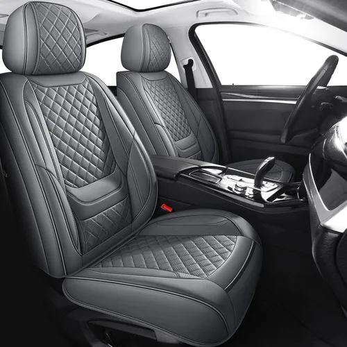 Miniatura 11 de Juego completo de fundas de asiento de automóvil, fundas de asiento de cuero beige, protectores transpirables para asientos delanteros y traseros