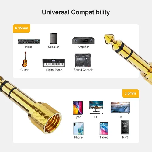 Miniatura 6 de CableCreation Adaptador de audio para auriculares de 1/4 a 1/8 pulgadas, conector estéreo TRS macho a hembra, convertidor de audio chapado en oro