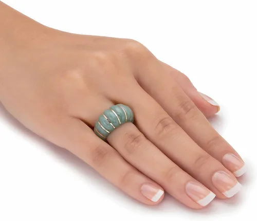 Miniatura 3 de Anillo de oro amarillo de 10 quilates de jade verde genuino estilo camarón tamaños 6-10, Oro amarillo, Jade
