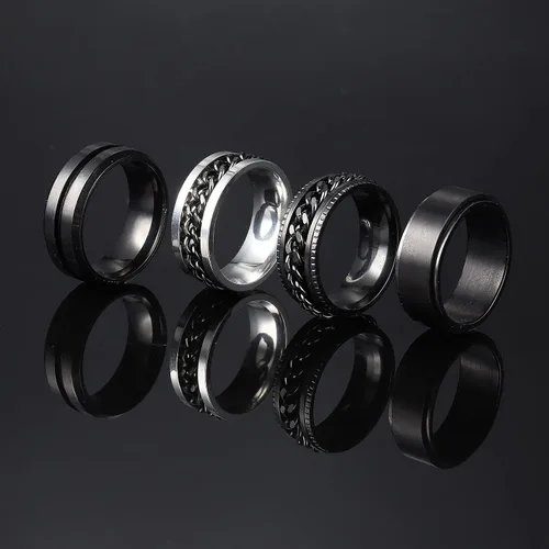 Miniatura 3 de sailimue Juego de 6 anillos giratorios negros de 039 pulgadas para hombres y mujeres anillos de acero inoxidable para aliviar la ansiedad