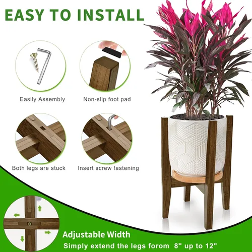Miniatura 6 de Soporte para plantas de interior, soporte ajustable de bambú para plantas, estante moderno para macetas, estante para plantas, se adapta a macetas