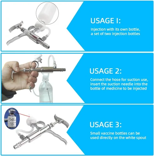 Miniatura 4 de Jeringa de inyección de 0.2 fl oz, pistola de inyección continua ajustable, jeringa semiautomática con 10 agujas para caballos, ganado, cerdos