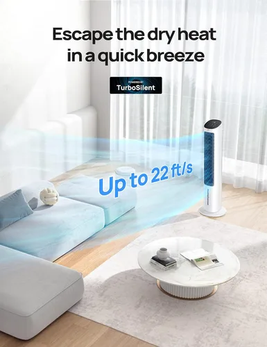 Miniatura 4 de DREO Enfriador de aire evaporativo, ventilador de enfriamiento sin aspas de 40 pulgadas para dormitorio, ventiladores oscilantes de 80° que soplan