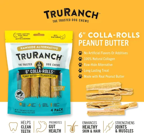 Miniatura 2 de TRURANCH Rollos de colágeno – Rollos de colágeno de 6 pulgadas para perros – Apoyo saludable para las articulaciones de larga duración – Alternativa