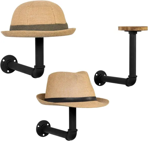 Miniatura 7 de MyGift Soporte de pared para sombrero, 2 unidades, soporte para sombreros, perchero para sombrero de vaquero para pared, gorra de béisbol, peluca
