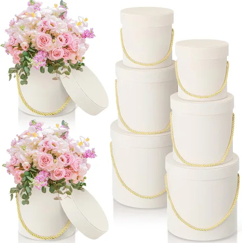 Miniatura 9 de Uiifan 6 cajas redondas de terciopelo con tapas, caja de regalo de terciopelo con asa para el día de la madre, boda, vacaciones, arreglo de regalo