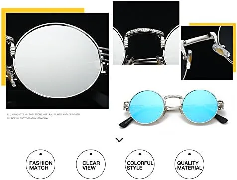 Miniatura 7 de Dollger Gafas polarizadas azules Gafas de sol redondas Steampunk Marco de metal Espejo circular