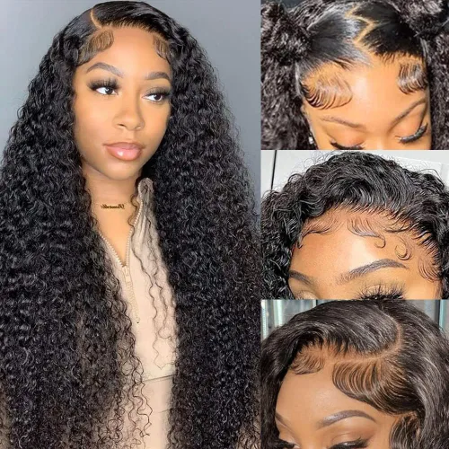 Miniatura 16 de CYNOSURE Pelucas de encaje frontal 13x4 de cabello humano prearrancado, densidad del 180%, brasileña rizada con encaje frontal, peluca con cabello