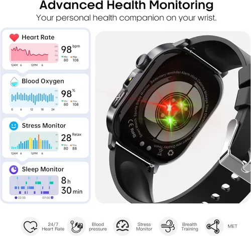 Miniatura 2 de AMOLED - Relojes inteligentes para hombres y mujeres, rastreador de actividad física con monitor de frecuencia cardíaca, estrés y sueño 24/7