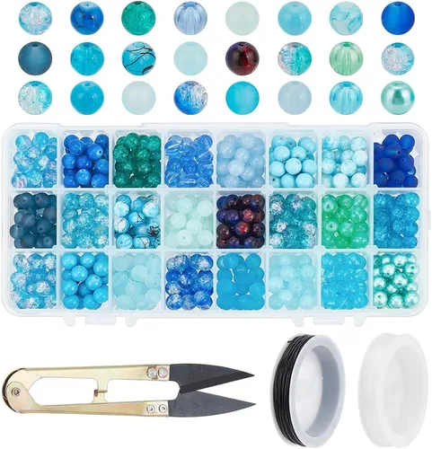 Miniatura 11 de PH PandaHall 670 cuentas de vidrio de 0.315 pulgadas para la fabricación de joyas, cuentas redondas de cristal de 24 estilos, cuentas de mármol Tono