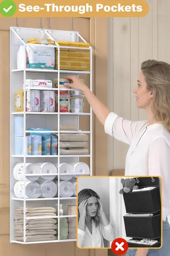 Miniatura 7 de ALLTIDYUP Organizador transparente para puerta, tela Oxford resistente, 50 libras, 5 estantes transparentes para colgar con 10 bolsillos para baño
