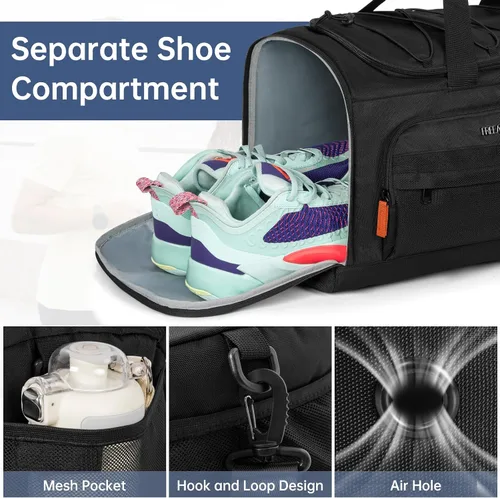 Miniatura 2 de Bolsa de gimnasio para mujeres y hombres, bolsa de viaje deportiva de 33 litros con compartimento para zapatos, bolsa antirrobo para fin de semana