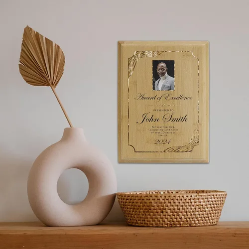 Miniatura 5 de Placa personalizada con acabado de roble de 9 x 12 pulgadas para premios y reconocimiento, placa personalizada con respaldo con cerradura, Diseño D