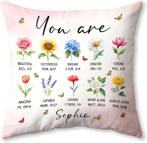 Hyturtle Almohada cristiana personalizada con relleno, regalos religiosos de la Biblia para mujeres, almohada de versículo de la Biblia, regalos