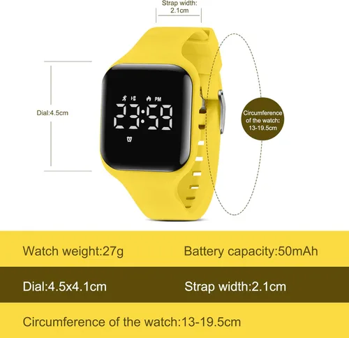 Miniatura 7 de Reloj deportivo digital para niños y niñas con contador de pasos, alarma vibratoria y despertador. Rastreador de actividad a prueba de agua, sin