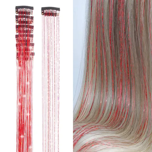 Miniatura 9 de Extensiones de oropel con clip para el cabello, reflejos castaños, 20.5 pulgadas, 6 piezas por paquete, extensiones de cabello sintético multicolor