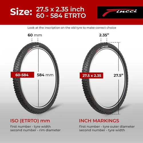 Miniatura 2 de Fincci Neumático plegable de bicicleta de montaña de 27,5 x 2,35 60-584 30 TPI para bicicleta híbrida Enduro MTB