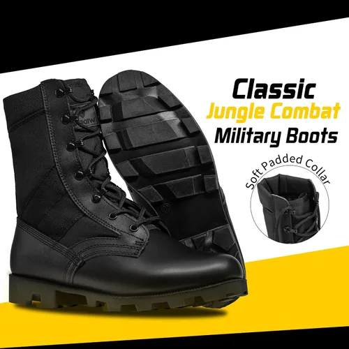Miniatura 45 de Botas militares de WIDEWAY para hombres, botas de combate de jungla tácticas de cuero resistente al deslizamiento, negras, para hombres, todo
