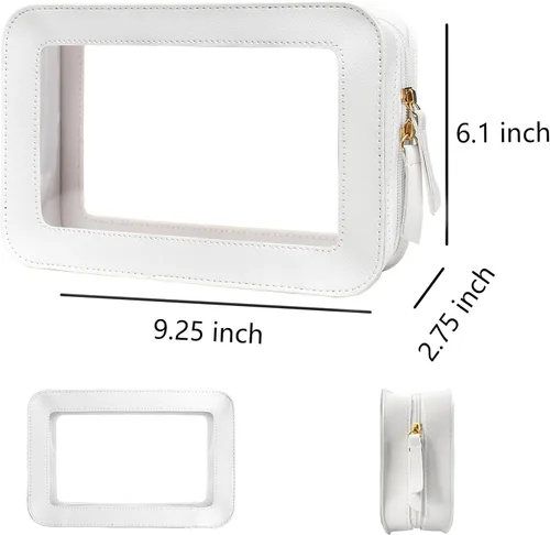 Miniatura 6 de Bolsa de maquillaje transparente pequeña, aprobada por la TSA, bolsa de aseo portátil con cremallera, bolsa de viaje para cosméticos, estuche Blanco