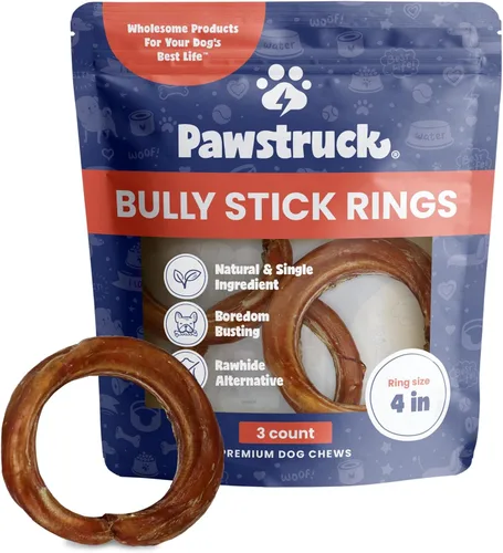 Miniatura 11 de Pawstruck Anillos de palo de carne seca totalmente naturales de 4" para perros - Sin piel cruda, 100% carne de res, huesos masticables dentales