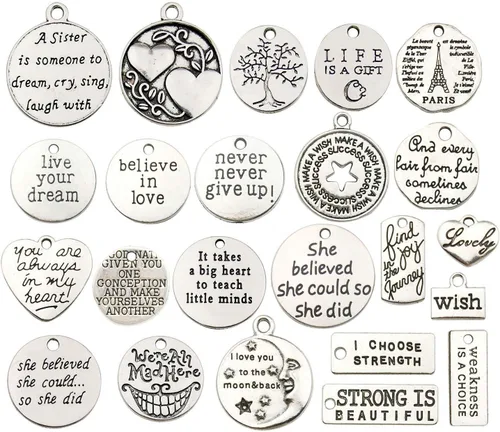 Miniatura 5 de 40 dijes de oro antiguo con palabras inspiradoras para manualidades, suministros para manualidades, accesorios para manualidades, collares, pulseras
