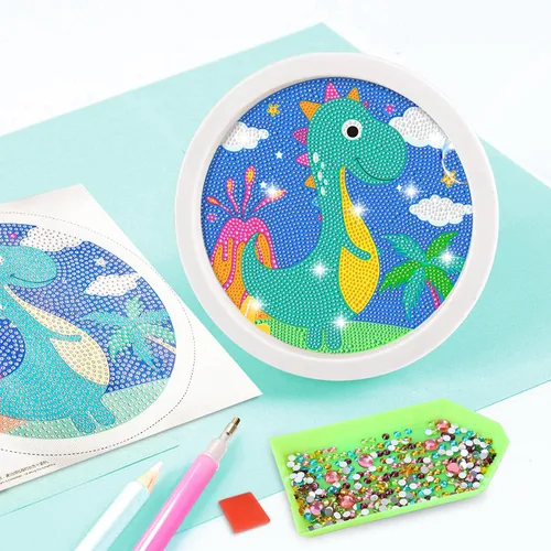 Miniatura 5 de ACSAUMMY Kits de pintura de diamantes 5D para niños con marco de madera, arte y manualidades de diamantes de dinosaurio para niños de 6 a 8 a 10 a