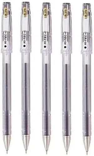 Pilot Hi-Tec-C 025 - Bolígrafo de tinta de gel, punta hiper fina de 0.25 mm, tinta negra, LH-20C25, juego de valor de 5 unidades