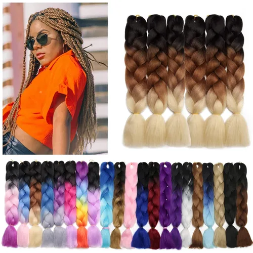 Miniatura 161 de Benehair Extensiones de cabello trenzado ombré de 24 pulgadas, 1 paquete de extensiones de cabello trenzado jumbo de alta temperatura, cabello