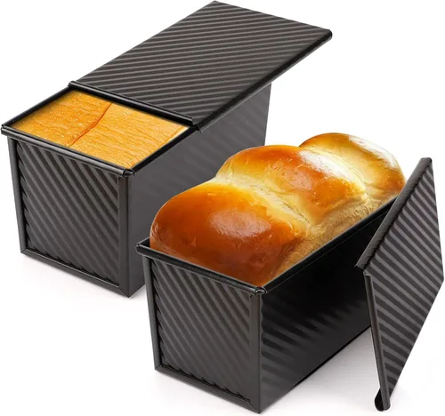 Miniatura 16 de Beasea Juego de 2 moldes para pan rectangulares de 12 x 4 pulgadas, moldes antiadherentes de acero al carbono, molde para tostadas doradas, moldes
