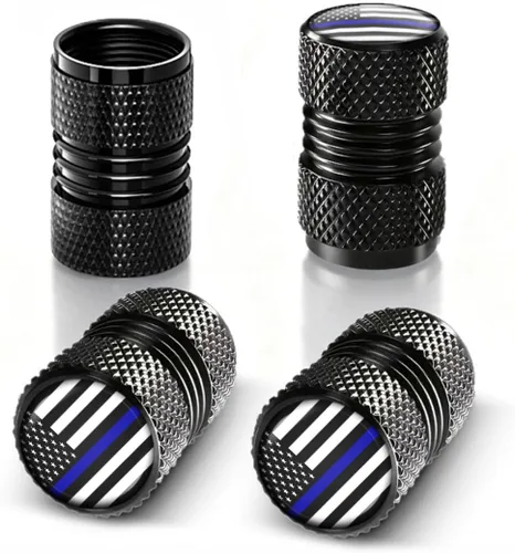 Tapas de vástago de válvula de neumático con bandera de la policía estadounidense, 4 unidades, de aluminio, resistentes a la corrosión, a prueba de