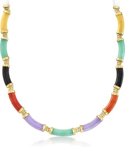 Miniatura 4 de Ross-Simons Collar de jade multicolor en oro amarillo de 18 quilates sobre plata de ley, Gema, jade